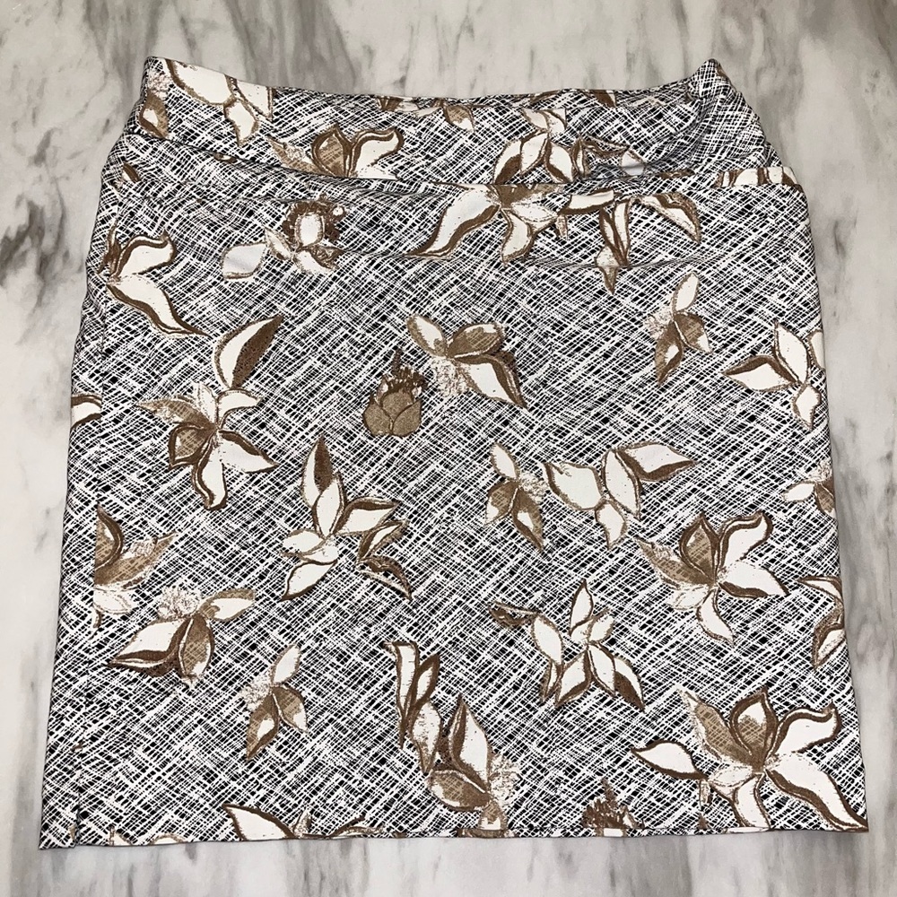 Chico's White and Brown Floral Pencil Skirt